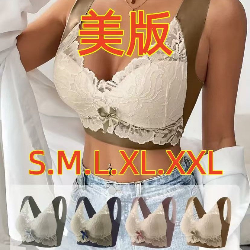 爆款大码蕾丝调整内衣女200斤胖mm无钢圈聚拢防下垂美背薄款文胸