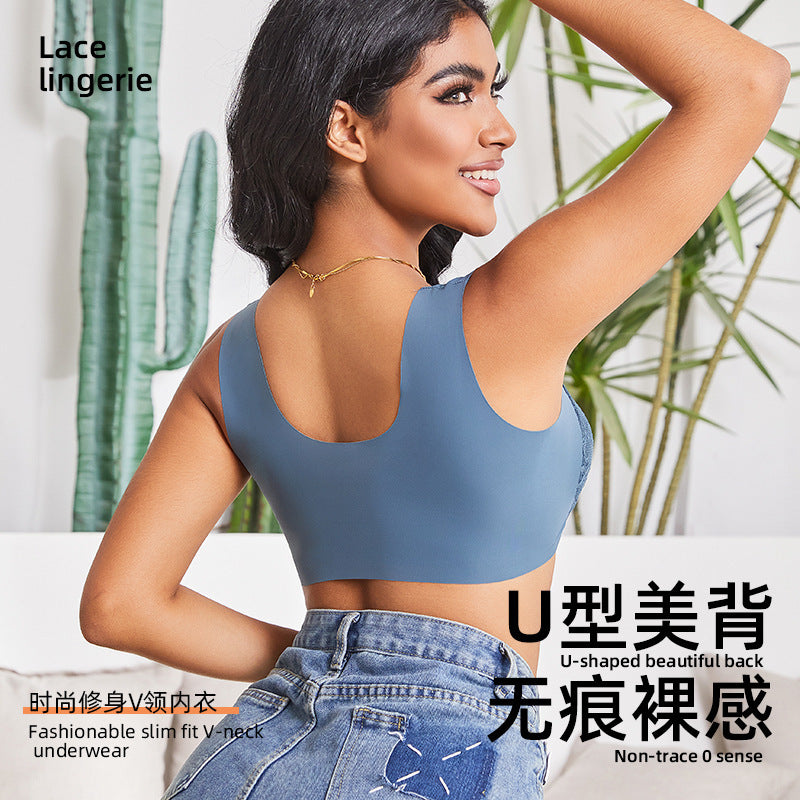 欧美跨境大码聚拢前搭扣文胸固定杯提拉上托美背蕾丝背心式文胸女