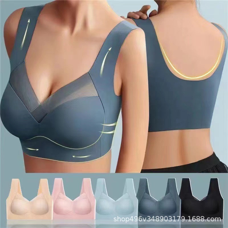 沙沙款跨境一体式固定乳胶杯无痕冰丝薄款美背裹胸无钢圈运动抹胸