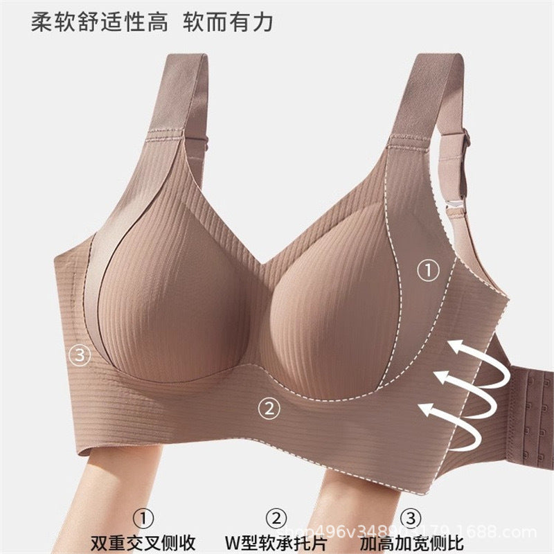 8XL跨境内衣女大胸显小文胸防下垂大码调整型无痕收副乳女士文胸